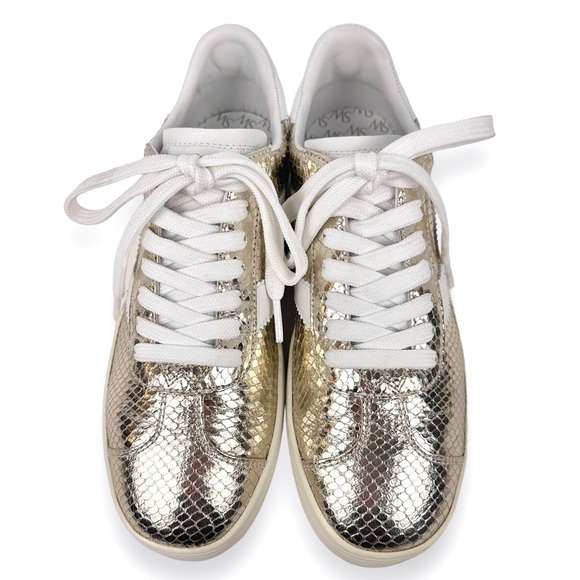 Stuart Weitzman Daryl Metallic Snake Embossed Leather Sneaker Gold Size 7.5B - Picture 3 of 14